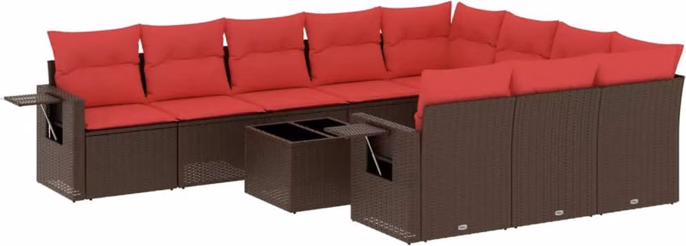 Set Divani da Giardino 11 pz con Cuscini Marrone in Polyrattan