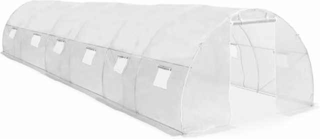 Tenda da serra a tunnel per orto e giardino, L: 900 cm, P: 300 cm, H: 200 cm, bianca e trasparente con struttura in acciaio zincato