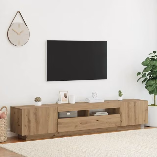 Mobile Porta TV con LED-Mobile per TV-Credenza TV Artigianale 200x35x40 cm Multistrato