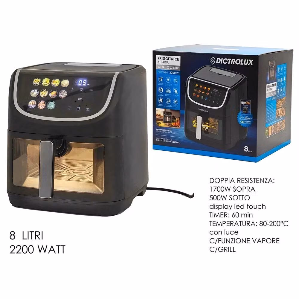 Friggitrice ad aria Trade Shop Traesio da 8 litri con funzione vapore e grill, 2200W, colore nero – 2