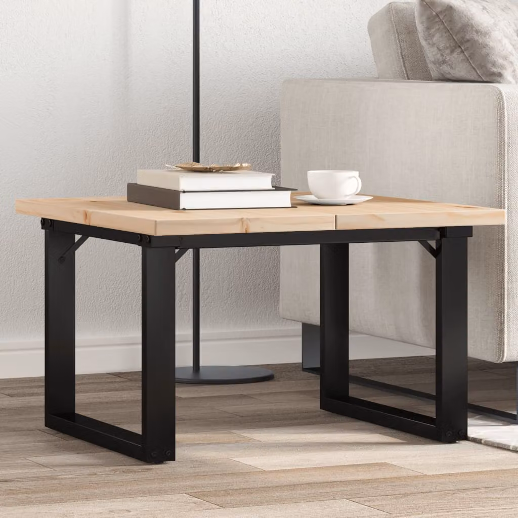 vidaXL Tavolino da Salotto Quadrato in Legno di Pino e Acciaio, L/P/H: 70 x 70 x 40,5 cm