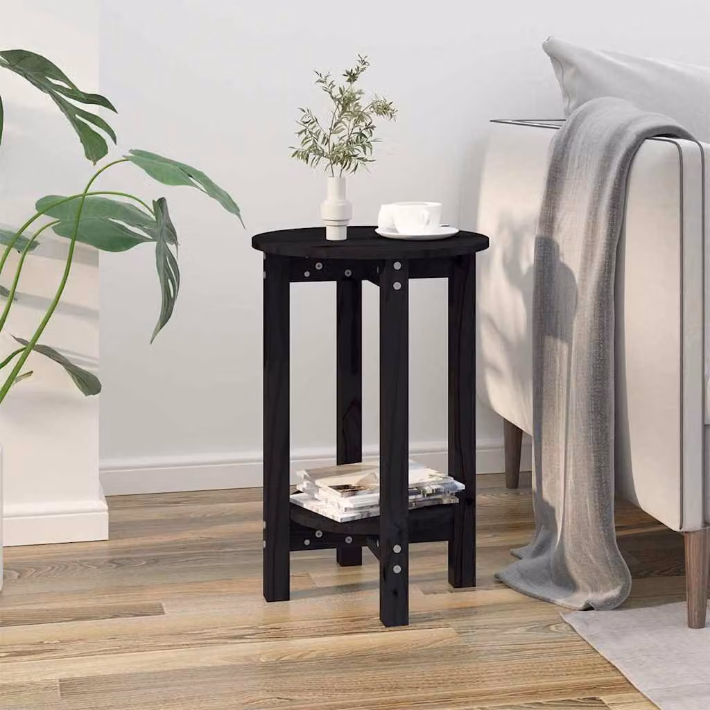 vidaXL Tavolino da Salotto Nero in Legno di Pino Massello con Piano Rotondo
