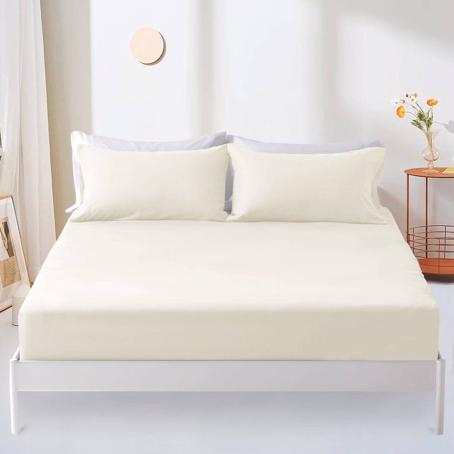 Coprimaterasso impermeabile, 150x200 cm, lenzuolo con angoli elasticizzati, color crema