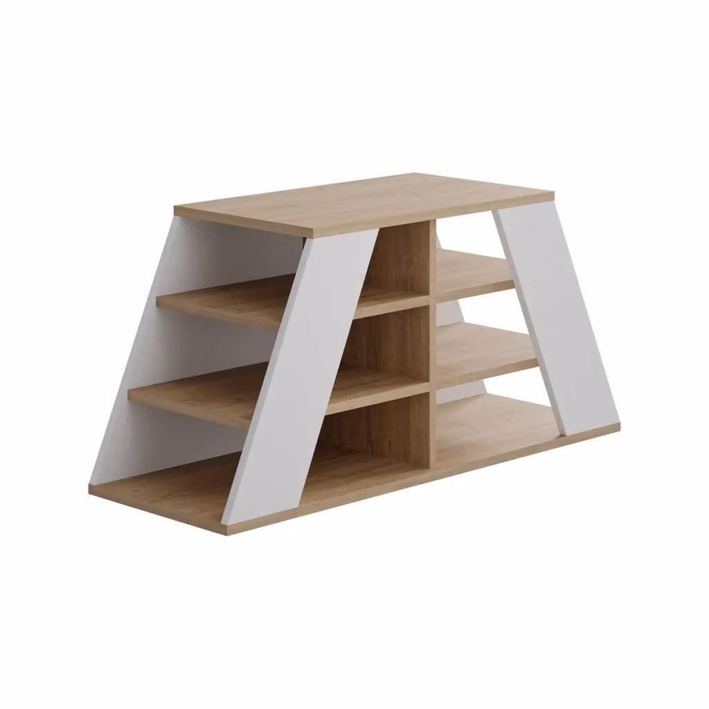 Scarpiera Moderna DMORA Zungri in Legno Rovere Marrone con Ante a Battente e Ripiani, L: 106 cm, P: 38 cm, H: 50 cm – 2