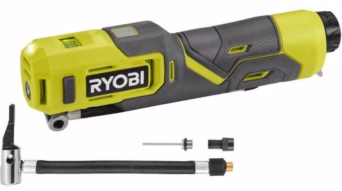 Pompa RYOBI RI4-0 da 4V USB a batteria al litio, per pneumatici di biciclette e palloni, fornita senza batteria e caricabatterie