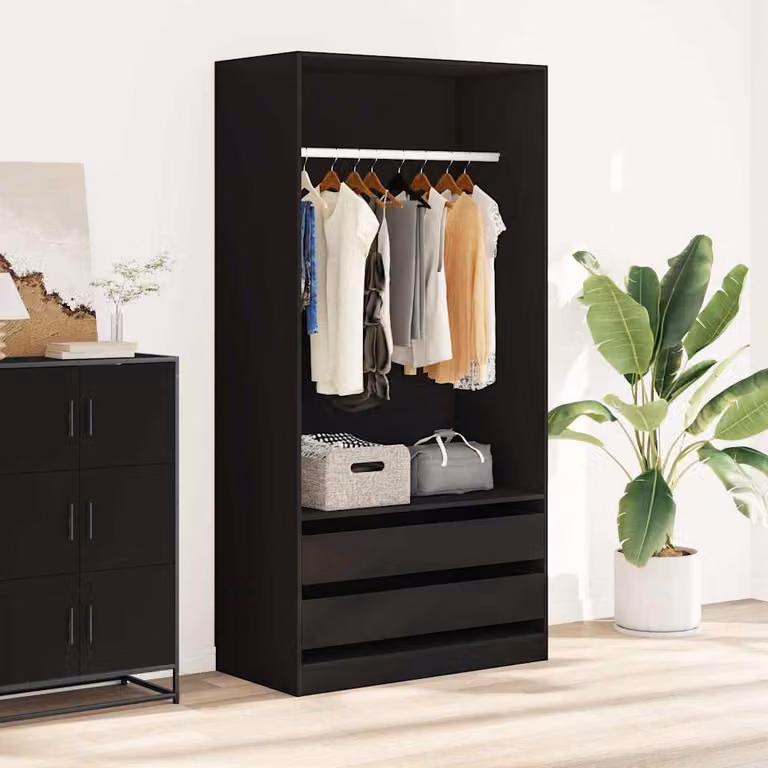 Armadio nero vidaXL in legno con cassetti integrati e appendiabiti L/P/H: 100 x 50 x 200 cm