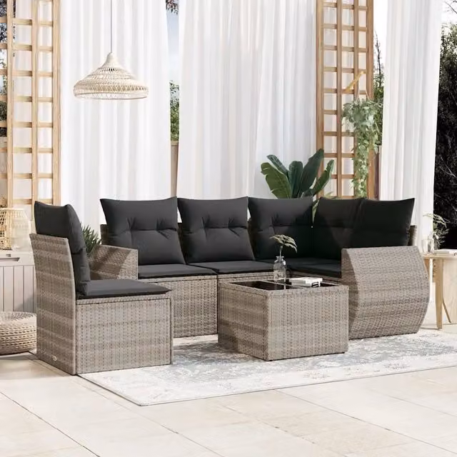 Set Divano da Giardino 6 Pezzi vidaXL in Polyrattan Grigio Antracite con Cuscini e Tavolino