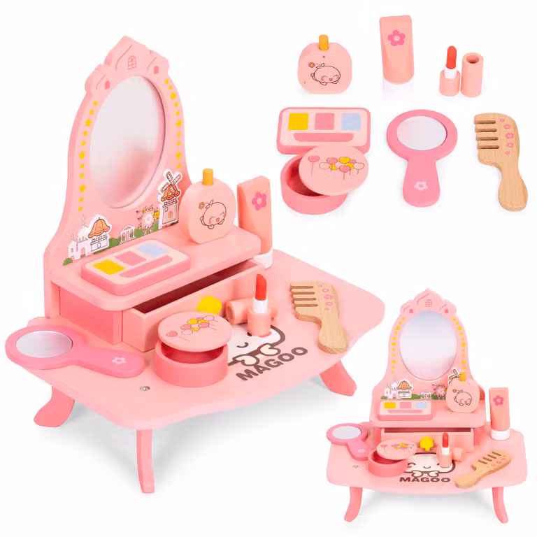 Toeletta in legno per bambini con specchio e cassetto, 7 accessori ECOTOYS