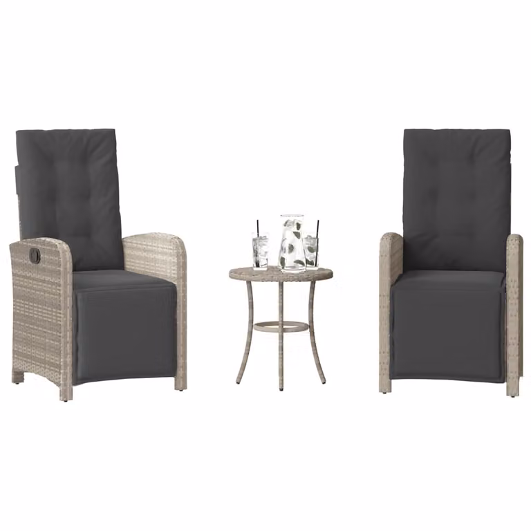 Maison Exclusive - Set da bistrot 3 pezzi con cuscini Grigio chiaro Poly Rattan