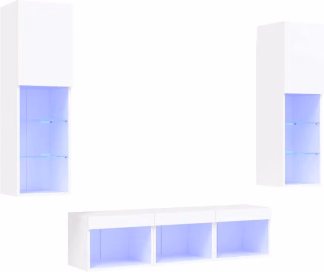 Mobili TV a Muro con LED 5pz | Armadietto TV | Mobile Porta TV Bianchi in Legno Multistrato