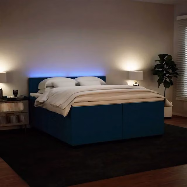 Letto Ibrido con Materasso e Struttura Imbottita in Velluto Blu e Bianco vidaXL L/P: 200 x 200 cm