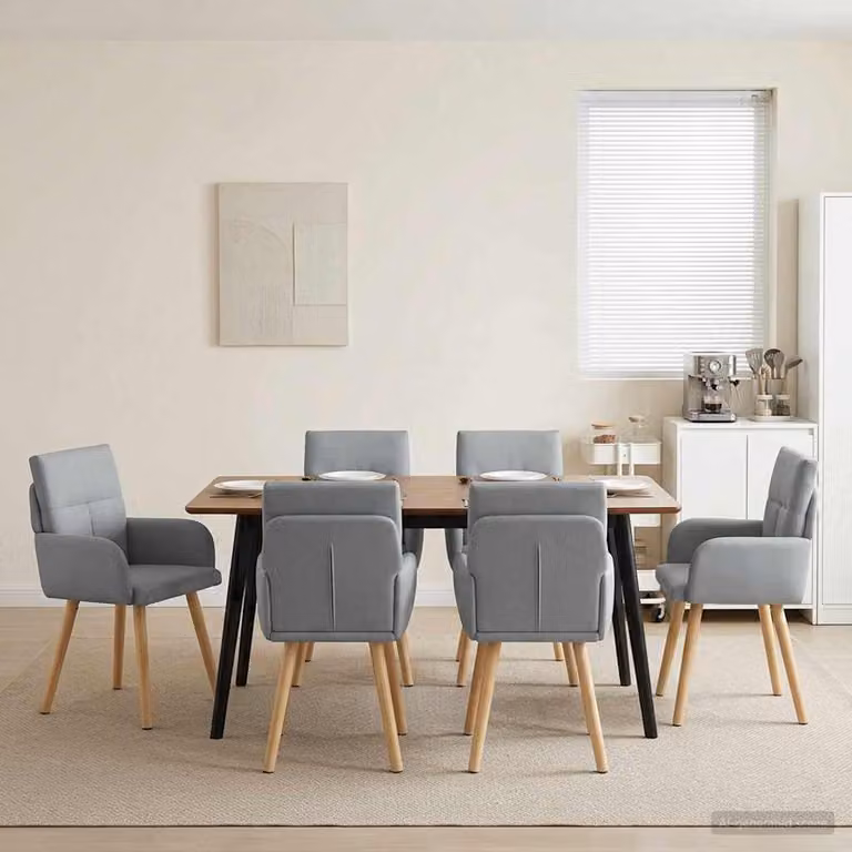 Set di 6 sedie da pranzo vidaXL in tessuto grigio e legno, stile moderno per cucina e sala da pranzo, L: 60 cm, P: 56 cm, H: 93 cm