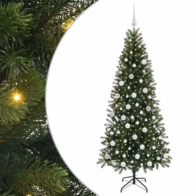 Albero di Natale artificiale moderno vidaXL verde con 300 LED luce bianca calda in PE e PVC, Altezza: 180 cm