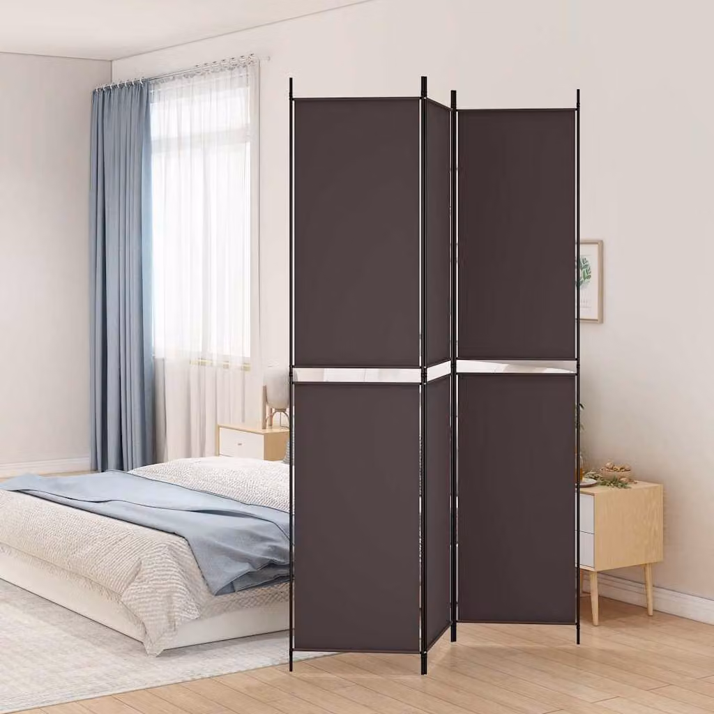 Divisorio a 3 Pannelli vidaXL in Tessuto Marrone L: 150 cm, H: 220 cm