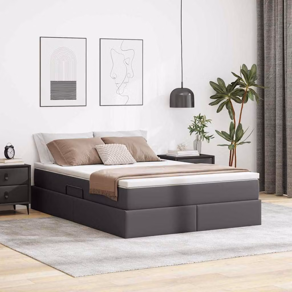 Letto con contenitore e materasso ibrido vidaXL Grigio L 140 cm x P 200 cm – 1