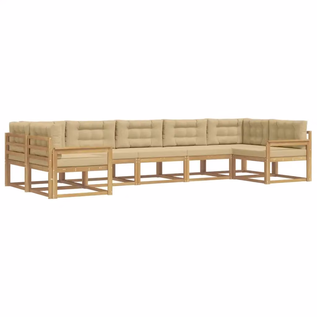 Set di divani da esterno a L vidaXL in legno di acacia con cuscini Bianco e Beige – 2