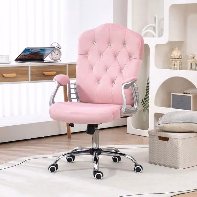 Sedia da ufficio ergonomica rosa con funzione basculante e altezza regolabile