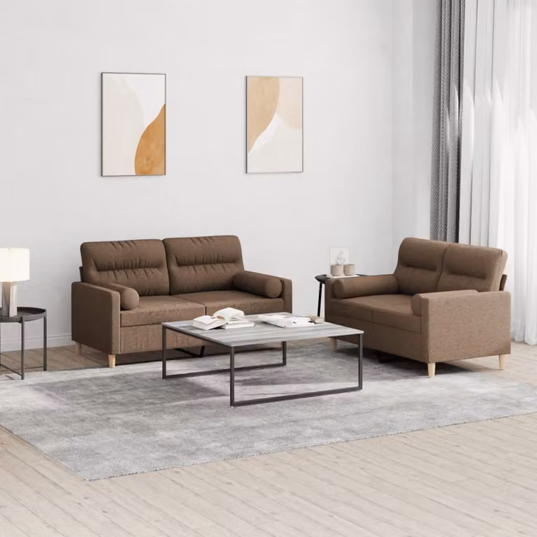 Maison Exclusive - Set divano a 2 posti con cuscini in tessuto marrone
