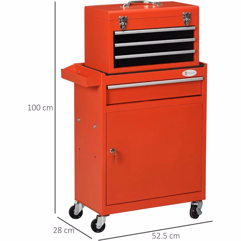 Carrello porta attrezzi 2in1 Durhand B20-102V00RD con cassetta rimovibile e armadietto con chiave, rosso, in acciaio, L: 100,0 cm, P: 52,5 cm, H: 91,0 cm – 2