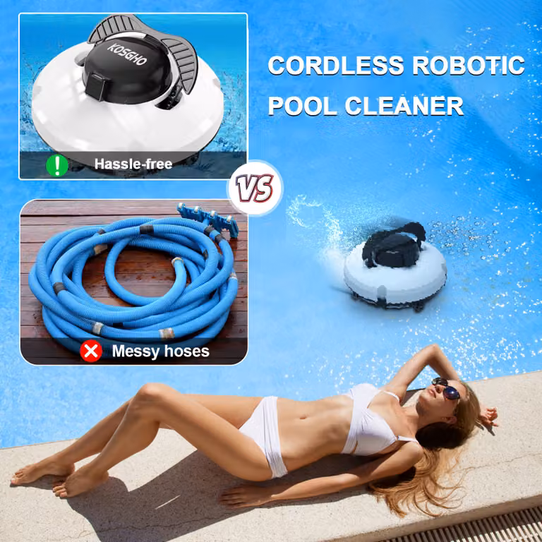 Pulitore a batteria per piscine - Robot automatico bianco con doppio motore, ideale per l'autopulizia di piscine poco profonde