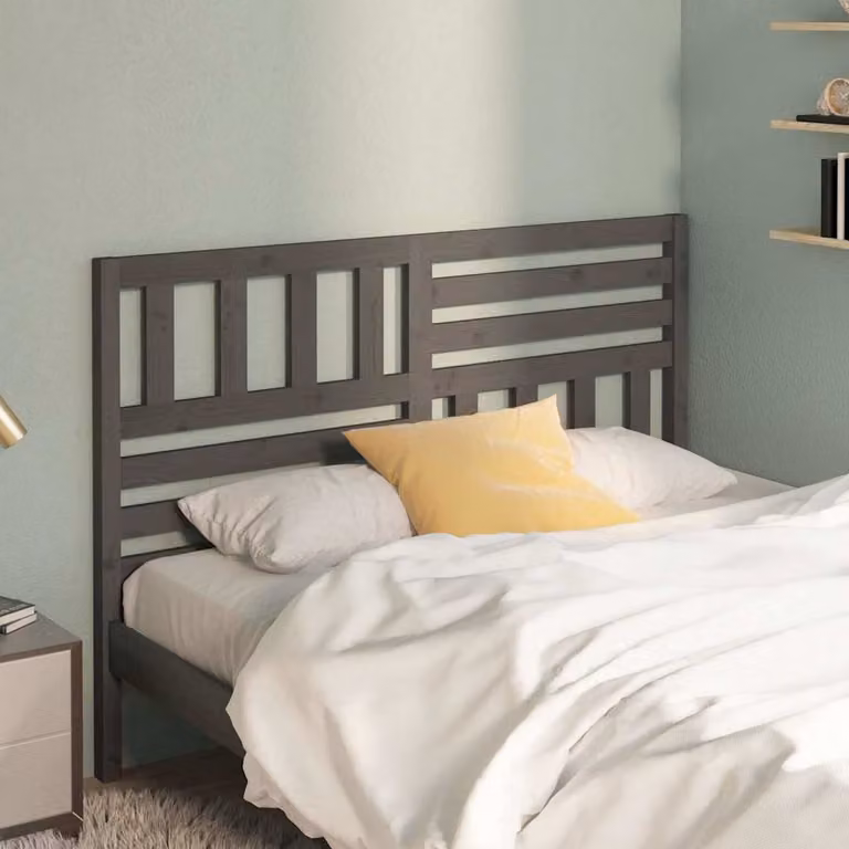 Testiera per letto moderna vidaXL in legno massello di pino, colore grigio, L: 156 cm, P: 4 cm, H: 100 cm