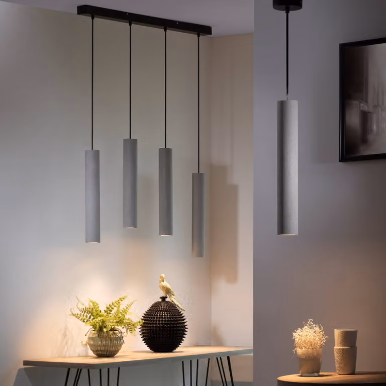 Paul Neuhaus Lampada a sospensione Eton, dimmerabile, Alluminio / Grigio / Zincato, Soggiorno / Sala da pranzo, calcestruzzo / cemento, Lampada a sospensione