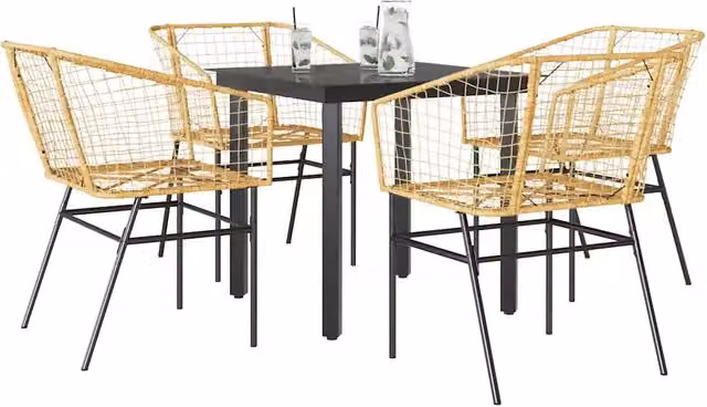 Set da pranzo da giardino moderno vidaXL in polyrattan e vetro, 5 pezzi, marrone e nero