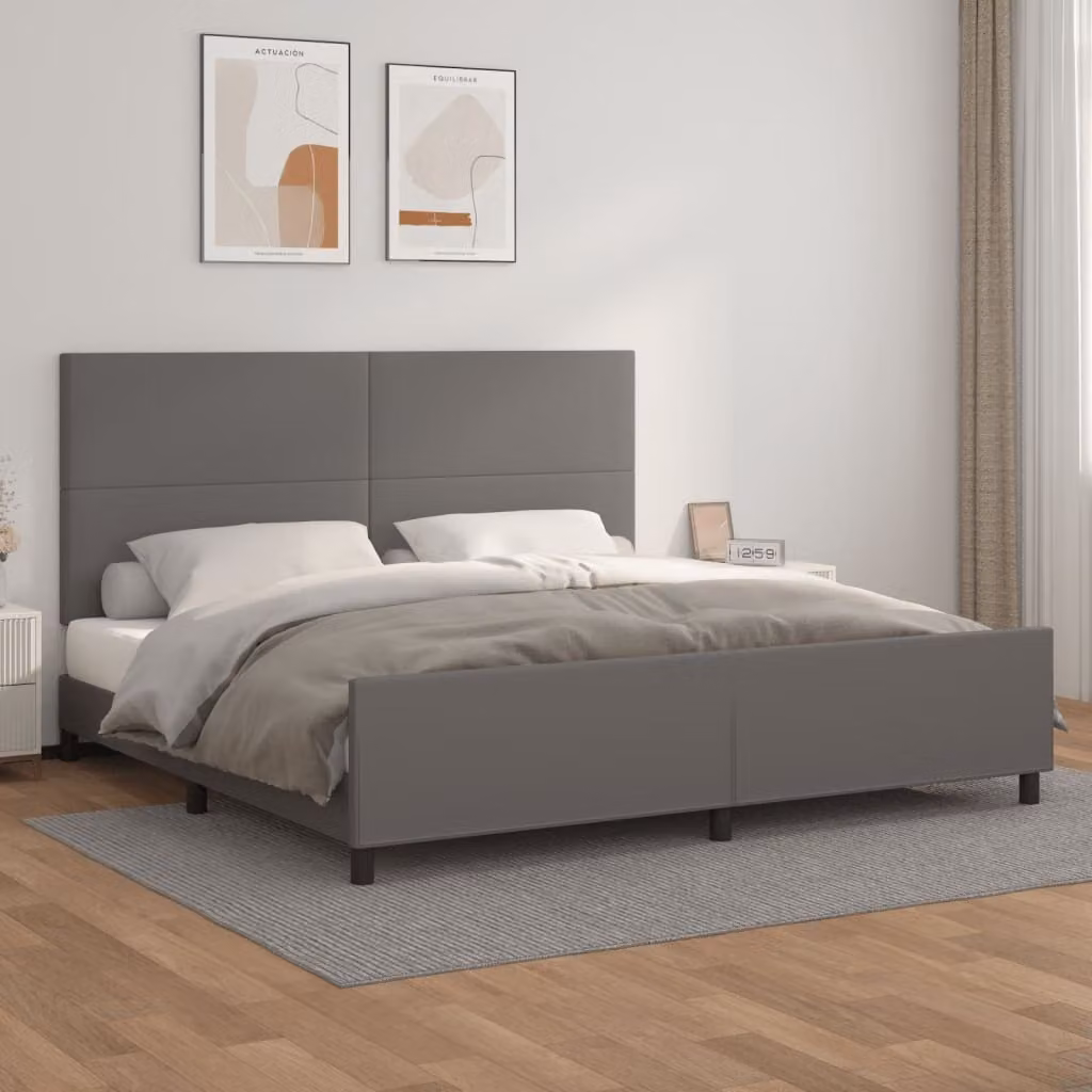 vidaXL Struttura letto con testiera grigia 200x200 cm in Pelle finta - Struttura letto con testiera - Struttura letto con testiera - Letto con testiera - Struttura letto con testiera