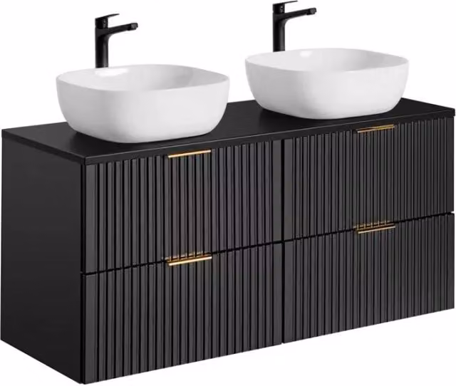 Mobile sottolavabo NOXERA Meublorama nero opaco con 4 cassetti e 2 lavabi da appoggio, Larghezza: 120 cm – 1