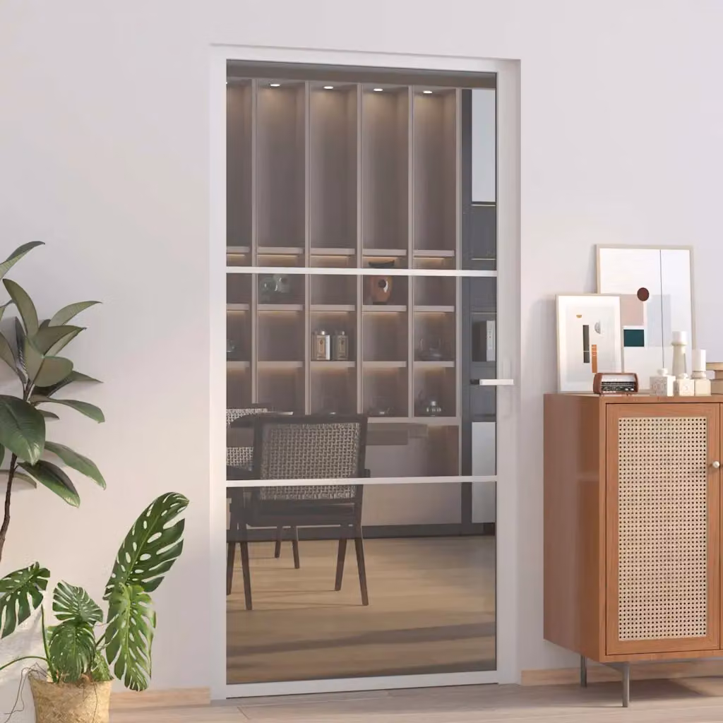 Porta interna moderna vidaXL in alluminio e vetro trasparente, colore bianco, L: 102,5 cm, H: 201,5 cm