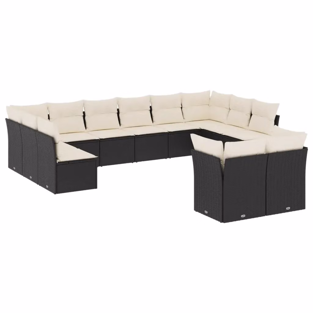 Set di divani da giardino vidaXL 12 pz a forma di U in polyrattan nero con cuscini imbottiti e coperture rimovibili – 2