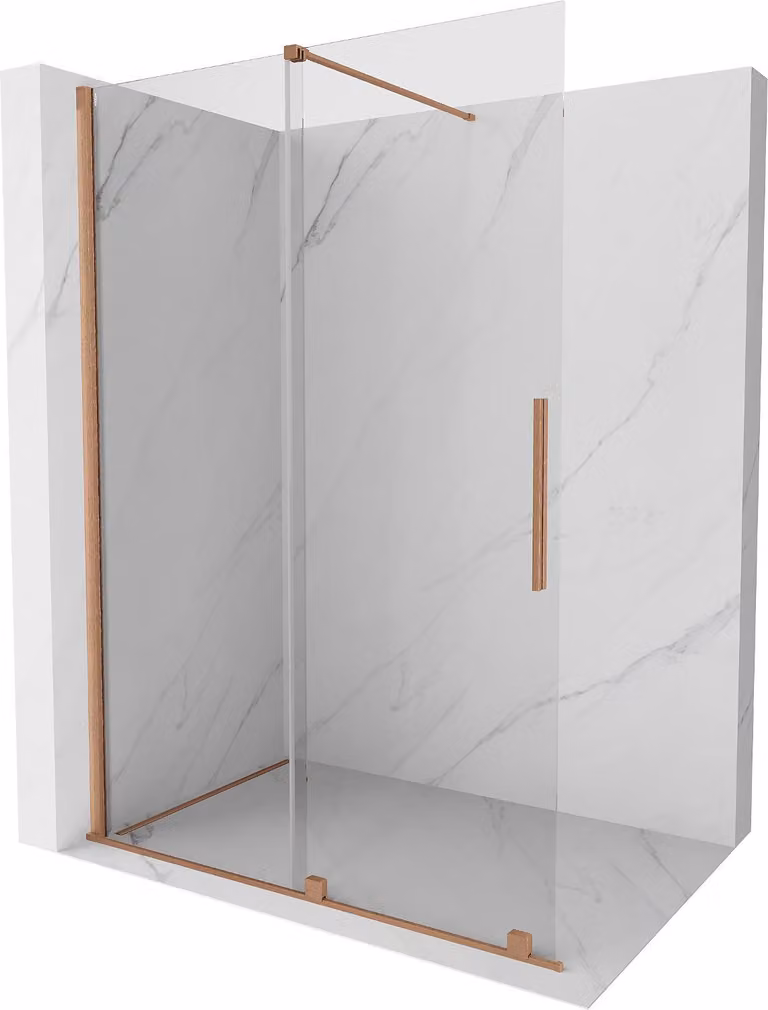 Mexen Velar parete doccia scorrevole Walk-in 160 x 200 cm, trasparente 8 mm, rame spazzolato - 871-160-000-03-65