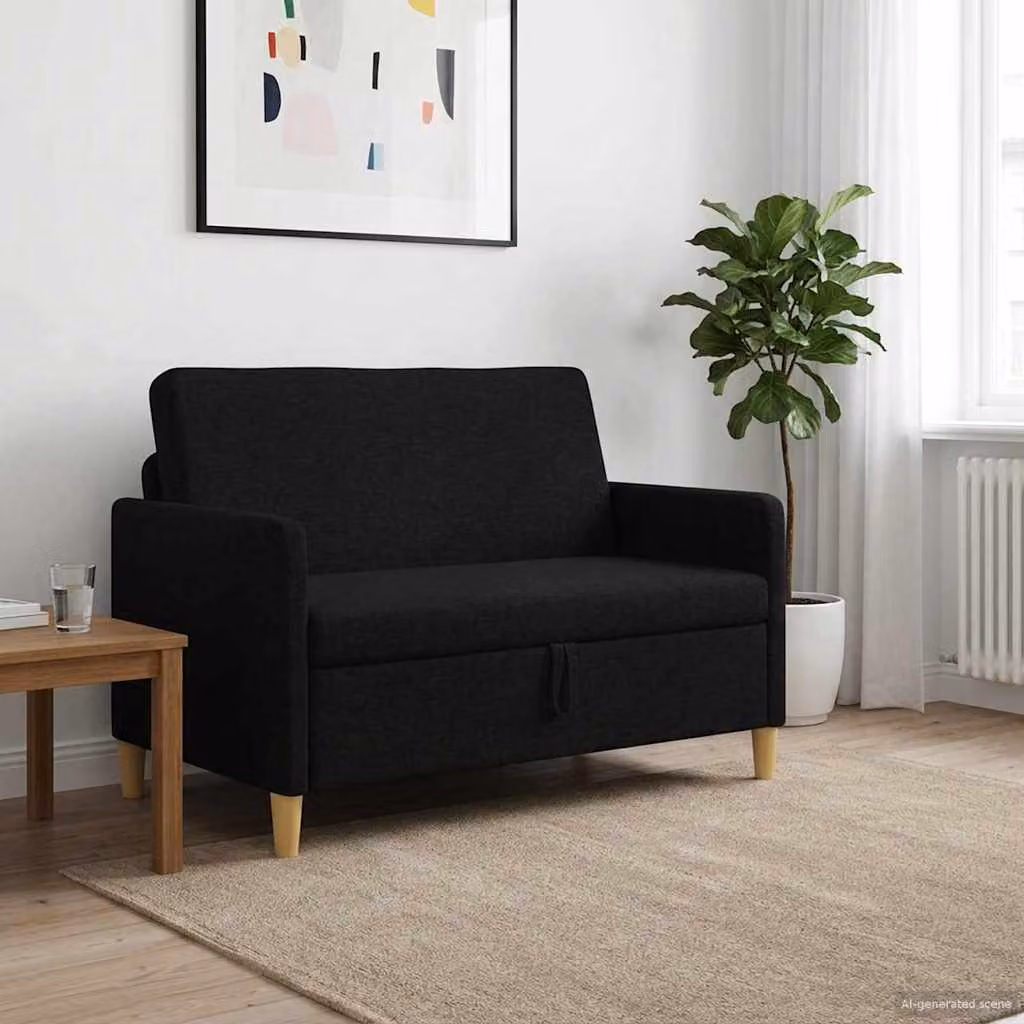Divano moderno vidaXL con contenitore a sollevamento, rivestimento in tessuto nero, L: 122 cm, P: 78 cm, H: 87 cm