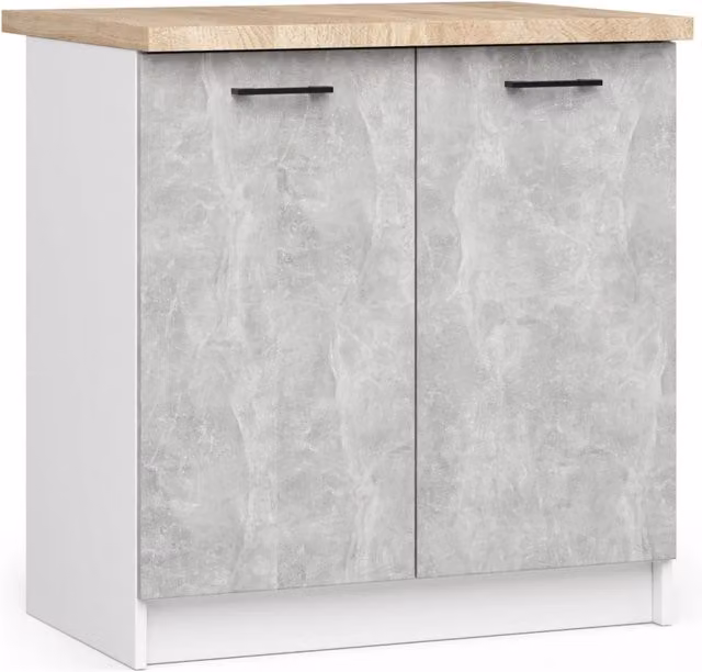Mobile cucina modulare AKORD OLIWIA Bianco con piano di lavoro effetto Cemento, 2 ante e ripiani interni, L: 80 cm, P: 46 cm, H: 85 cm