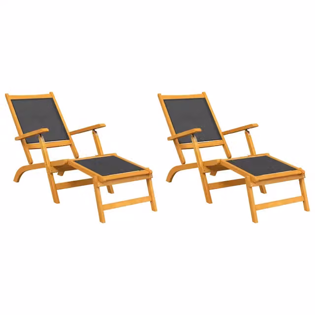 Set di 2 Sdraio da Esterno in Legno di Acacia e Textilene con Poggiatesta Regolabile e Braccioli, Colore Marrone e Nero – 1