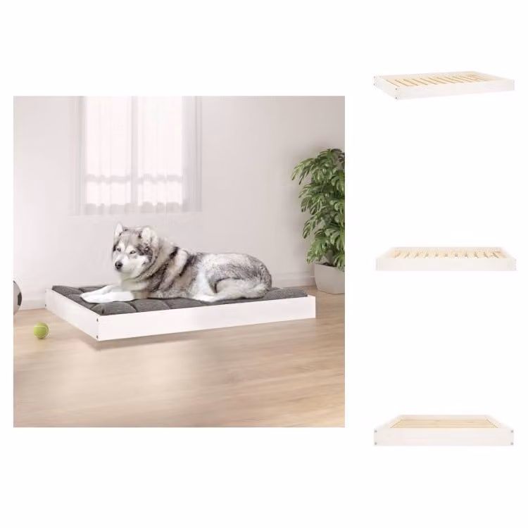 vidaXL Letto per cani bianco 101,5x74x9 cm in legno di pino massiccio - Letti per cani