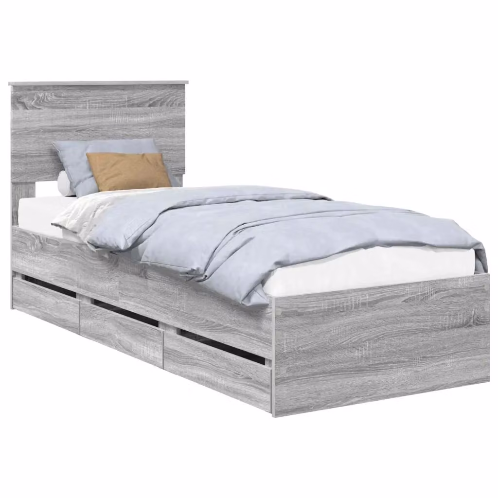 Letto moderno con cassetto vidaXL in legno ingegnerizzato Grigio, L/P/H: 80 x 190 cm – 2