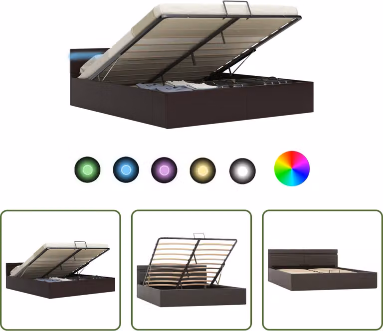 The Living Store Letto con rete idraulica LED Grigio Pelle finta 160x200 cm