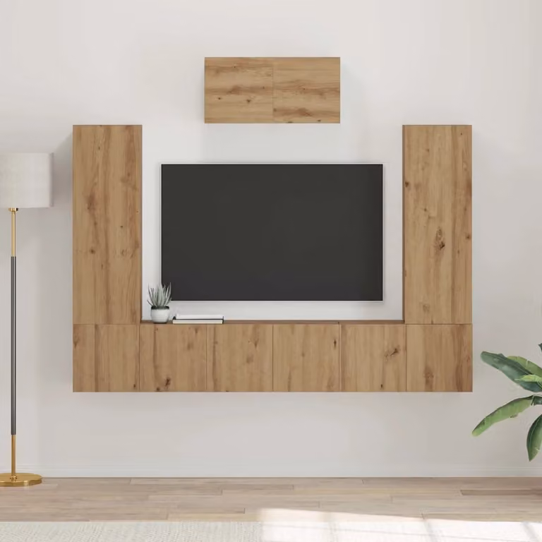 Set mobile TV moderno vidaXL in legno ingegnerizzato color rovere, 7 pezzi