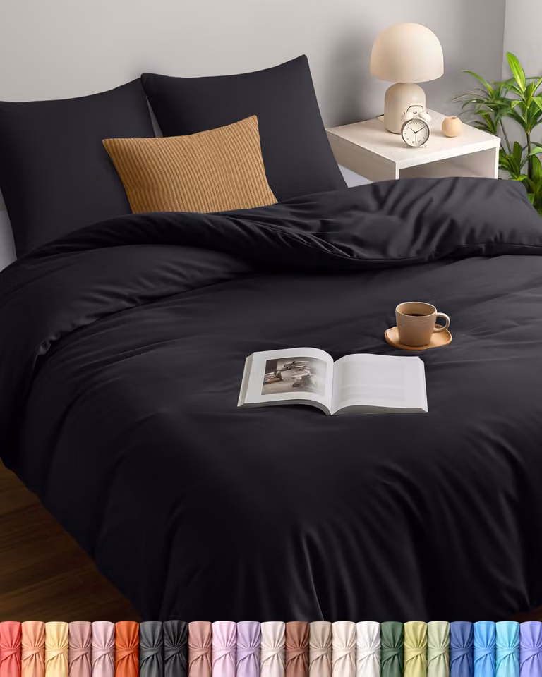 Set di lenzuola 220x240 cm - Copripiumino in microfibra 240x220 cm + 2 federe 65x65 cm - Nero
