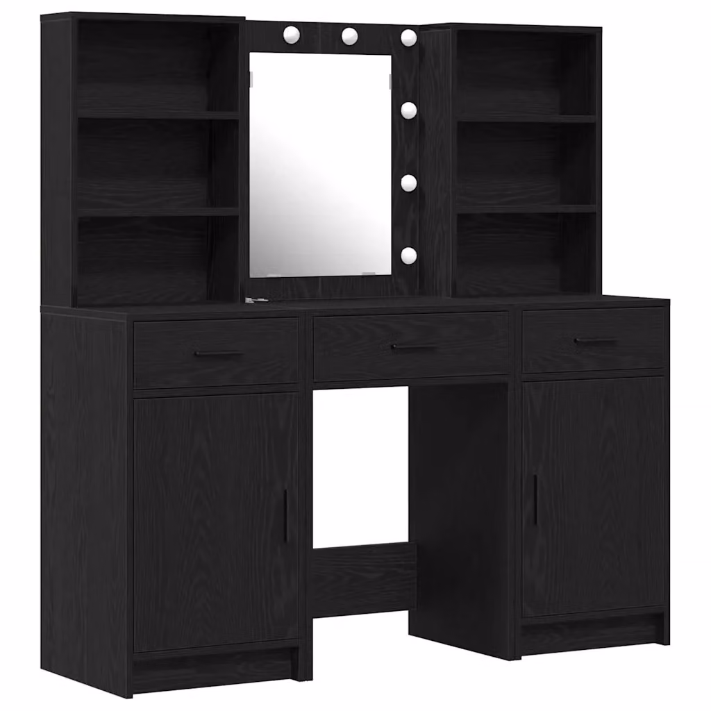 Set da trucco Hollywood con LED vidaXL in Rovere e Nero L: 135 cm, P: 41 cm, H: 37,5 cm – 2