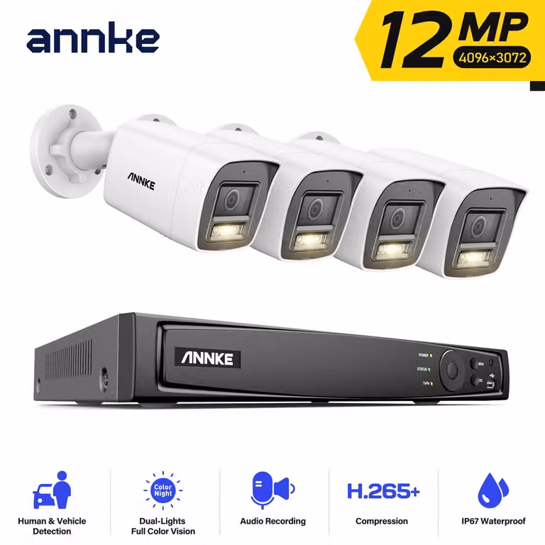 Telecamera di sicurezza 8 canali con registratore NVR, dotata di 8 telecamere - Risoluzione 12 MP - Disco rigido interno da 4 TB