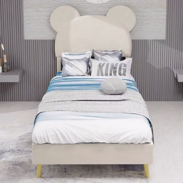 Letto imbottito con testiera ¨C Minimal ¨C Beige 90x200 cm tessuto senza contenitore