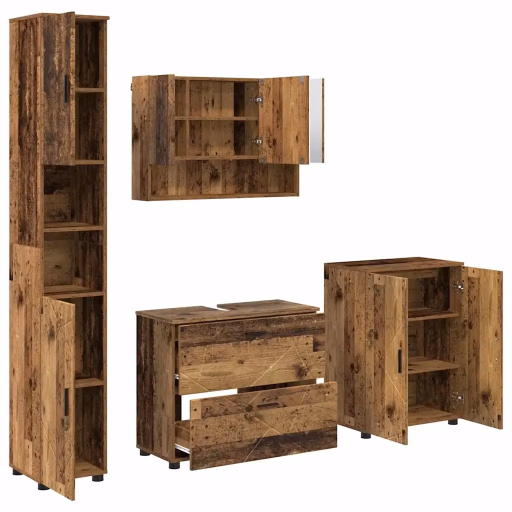 Set di mobili per il bagno vidaXL 4 pezzi in legno e metallo marrone L/P/H: 35 x 30 x 192 cm – 2