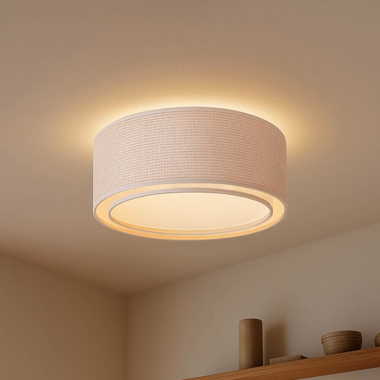 Plafoniera soffitto Soula Lindby, dimmerabile, Crema / Ambra, Soggiorno / Sala da pranzo, Plastica, Campagna / Rustiche, Plafoniera