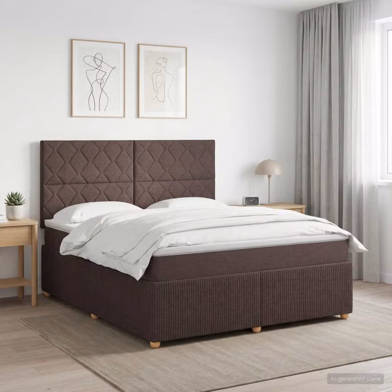 Letto box spring con materasso vidaXL in tessuto marrone e bianco, con molle a tasche individuali, L 180 x P 200 cm