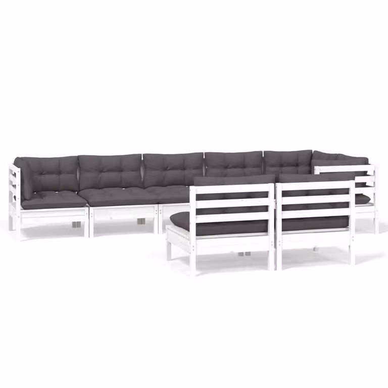 Set Divani da Giardino 8 pz con Cuscini Bianchi Legno di Pino