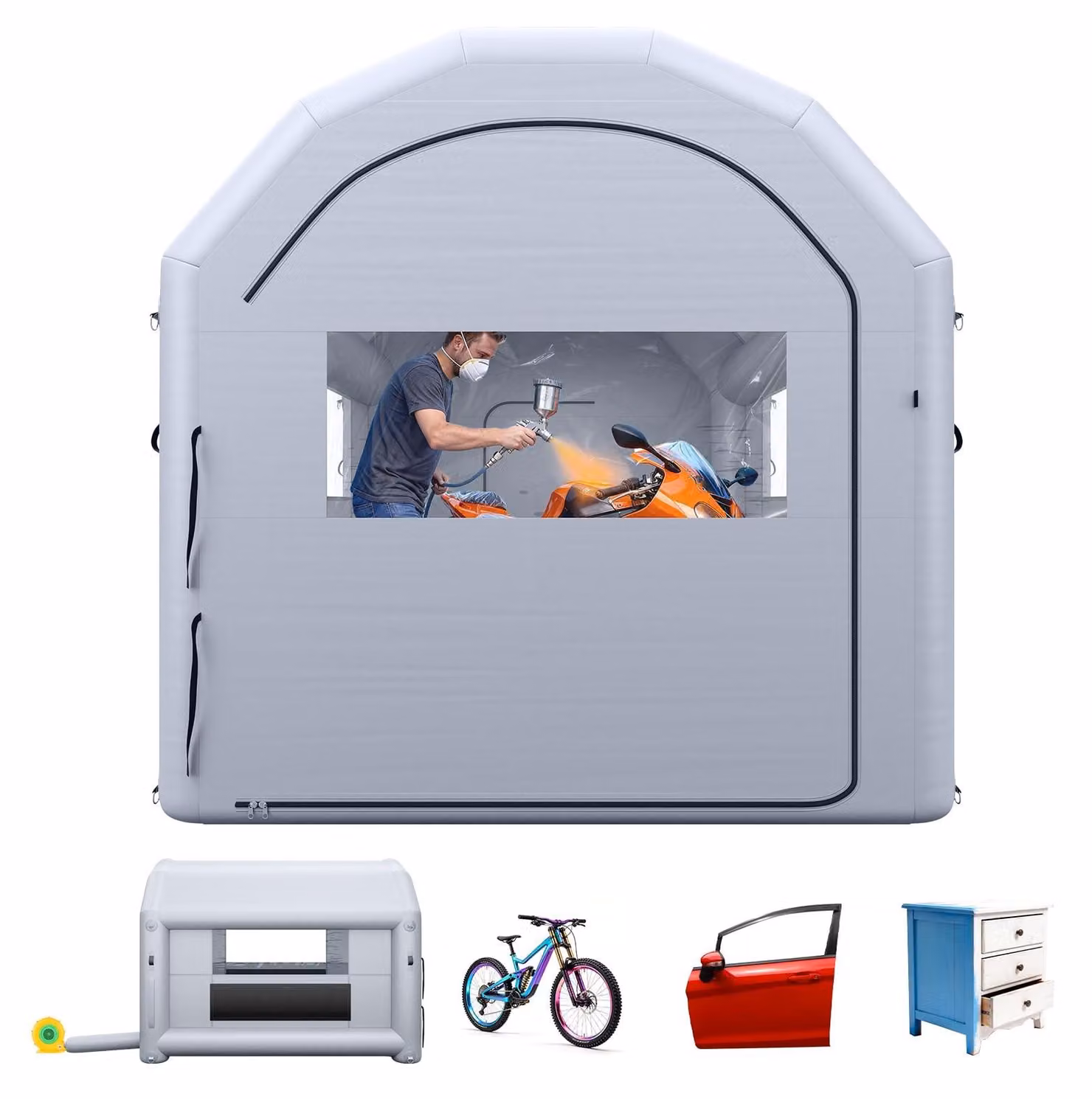 Cabina di verniciatura gonfiabile con sistema di ventilazione e accessori