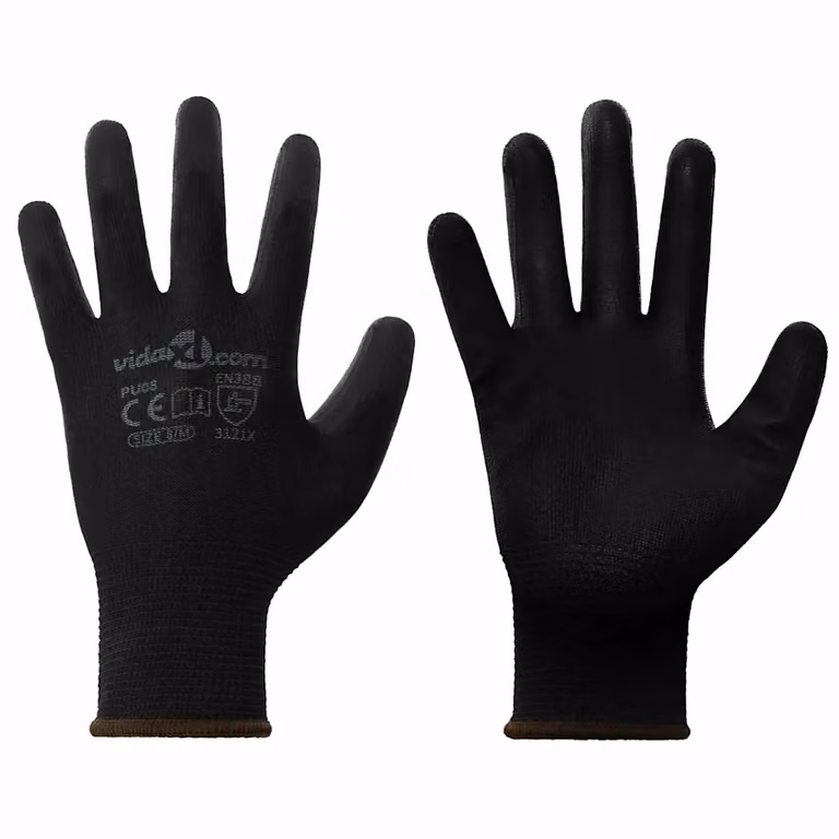 Set di 12 guanti da lavoro vidaXL in poliestere, colore nero, taglia M