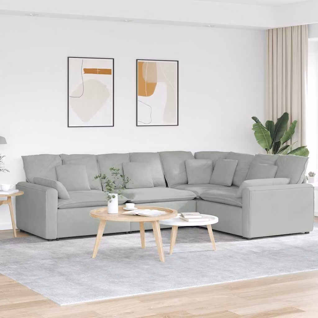 vidaXL Divano Modulare a L in Velluto Grigio con Cuscini e Struttura in Metallo e Legno
